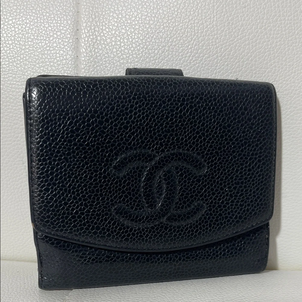 Authentic CHANEL Timeless CC Logo Caviar Leather Wallet